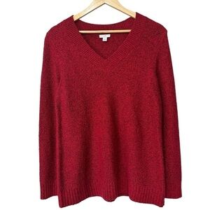 J. Jill Red Marled V-Neck Knit Oversized Pullover Sweater, Small